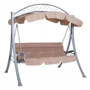 Outsunny 3-Person Swing Chair Patio Lounger Canopy Shelter Cushioned Seat Heavy Duty,Steel-Beige