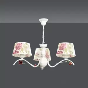 Summer Beige Multi Arm Pendant Ceiling Light with Flower Design Fabric Shades, 3x E27