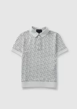 Emporio Armani Kids Polo Short Sleeve Shirt With Allover Logo In White