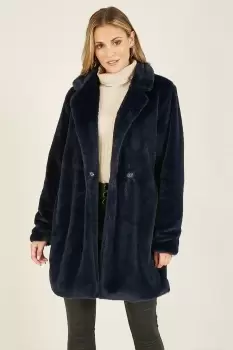 Navy Faux Fur Coat