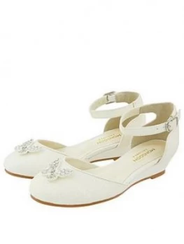 Monsoon Girls Elliana Ivory Butterfly 2 Part Wedge Shoes - Ivory, Size 13 Younger