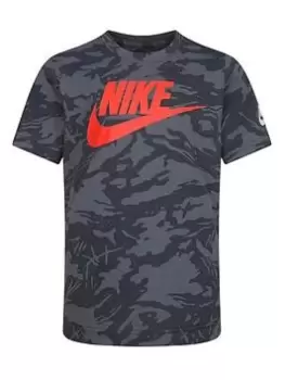 Nike Kids Boys AOP Club Camo T-Shirt S/S, Dark Grey, Size 3-4 Years