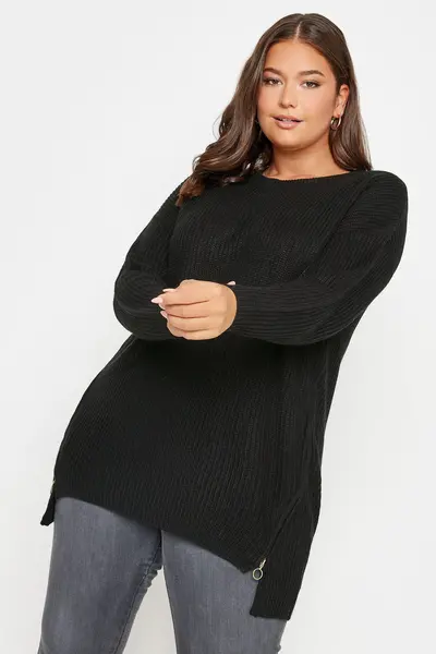 Yours Side Zip Knitted Jumper Black