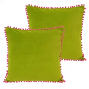 Velvet Pom-Pom Twin Pack Polyester Filled Cushions