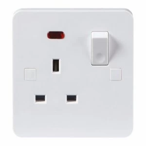 KnightsBridge Pure 9mm 1 Gang White 13a Switched Single Pole UK Plug Socket with Neon