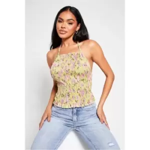 I Saw It First Green Woven Shirred Halterneck Crop Top - Green