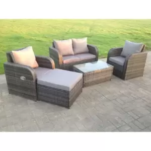 Fimous 4 Seater Outdoor Dark Grey Rattan Lounge Complete Sofa Set with Oblong Coffee Table and Footstool