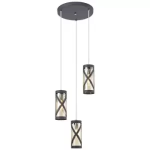 Luminosa Lighting - 3 Light Round Ceiling Cluster Pendant E14, Matt Grey, Polished Chrome, Cognac