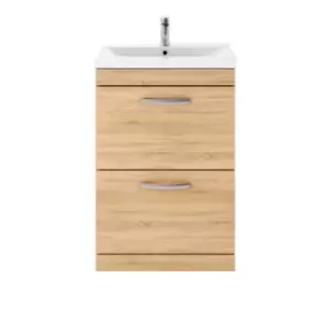 Nuie Athena 600 Floor Standing 2-drawer Vanity & Mid-edge Basin - Natural Oak