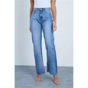 I Saw It First Vintage Wash Inside Split Rigid Jeans - Blue