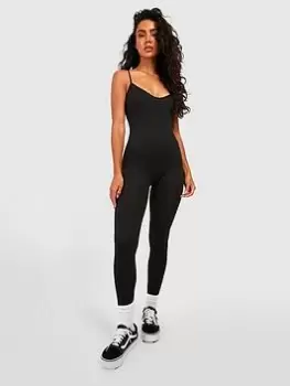 Boohoo Seamless Ribbed Unitard - Black Size L, Women