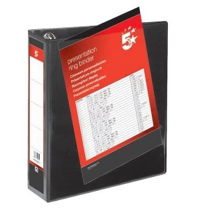 5 Star Presentation Ring Binder PVC 4 D-Ring 65mm Size A4 Black Pack 10