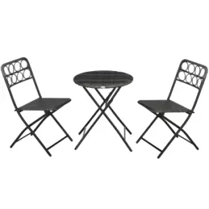 Outsunny 3 PCS Rattan Wicker Bistro Set with Easy Folding, Hand Woven Rattan Coffee Table and Chairs for Outdoor Lawn, Pool, Balcony & Garden, Grey