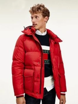 Tommy Hilfiger Down Fill Hooded Padded Jacket - Red , Red, Size 2XL, Men