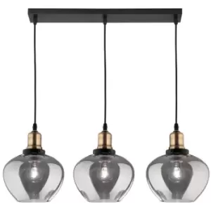 Merano Gainesville 3 Light Bar Pendant Ceiling Light Smoky Glass Bronze, Black Metal LED E27