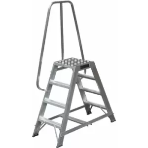 Loops - 1.2m Heavy Duty Double Sided Fixed Step Ladders Safety Handrail & Wide Platform