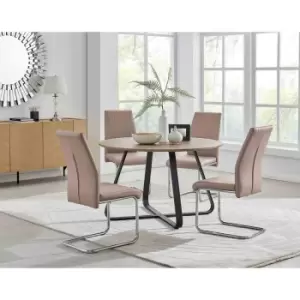 Furniture Box Santorini Brown Wood Contemporary Round Dining Table and 4 Cappuccino Beige Lorenzo Chairs Set