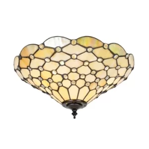 Pearl 2 Light Medium Pearl Ceiling Flush Light Tiffany Style Glass, E27