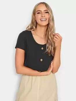 Long Tall Sally Black Scoop Neck Button Through Rib Tee, Black, Size 12, Women