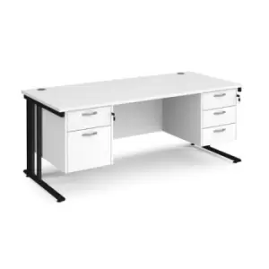 Office Desk Rectangular Desk 1800mm With Double Pedestal White Top With Black Frame 800mm Depth Maestro 25 MCM18P23KWH