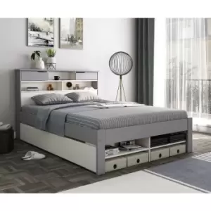 Fabio Grey and White Wooden Bed King Size With 2 Drawer