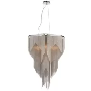 Ceiling Pendant Light Bright Nickel Plate & Silver Effect Chain 7 x 40W E14