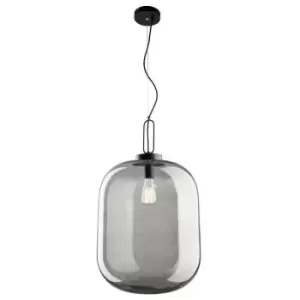 Merano Durham 35cm Globe Pendant Ceiling Light Black Aluminium, Smoke Glass LED E27