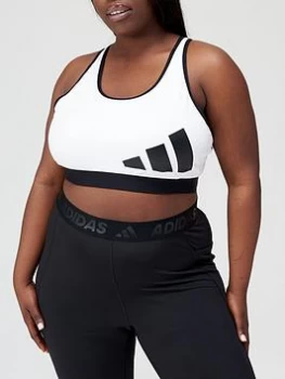 adidas Believe This 3 Bar Logo Bra - Plus Size - Medium Support - White/Black, Size 1X, Women