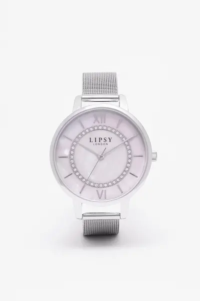 Lipsy Mesh Strap Watch with Marble Effect Dial - Pink - Metal