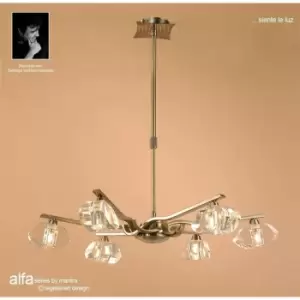 Alfa Convertible Semi Ceiling Telescopic Pendant Light 6 G9 Bulbs, Antique Brass