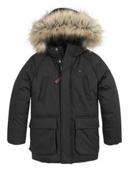 Tommy Hilfiger Boys Faux Fur Hooded Parka - Black