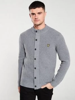 Lyle & Scott Knitted Zip Through Funnel Neck Jumper - Mid Grey Marl