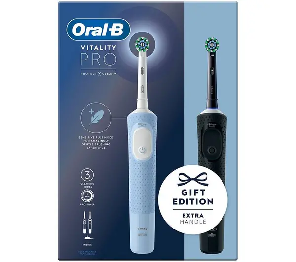 Oral B Vitality Pro Black & Blue Duo Electric Toothbrush 2Pcs