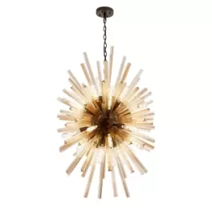 Hornby 32 Light E27, Vertical Oval Ceiling Pendant Brown Oxide, Champagne Glass