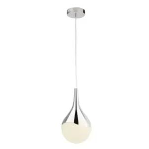 Teardrop 1 Light LED Large Drop Pendant, Crushed Ice Effect Shade, Chrome