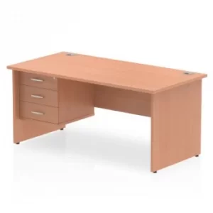 Impulse 1600 Rectangle Panel End Leg Desk Beech 1 x 3 Drawer Fixed Ped