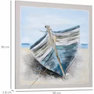 Hand-Painted Wall Art, Canvas Painting Artwork Beach Boat - Homcom