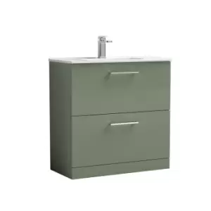 Nuie Arno 800mm Floor Standing 2 Drawer Vanity & Basin 2 Satin Green