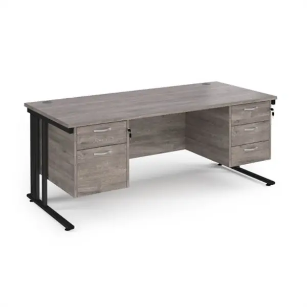 Maestro 25 straight desk 1800mm x 800mm with 2 and 3 drawer pedestals - Black cable managed leg frame, grey oak top