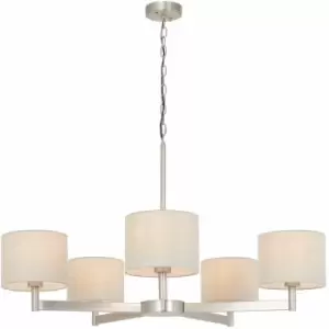 Matt Nickel Multi Arm Ceiling Pendant Light & Taupe Shades 5 Bulb Hanging