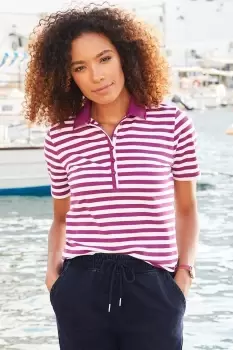 In-Line Short Sleeve Pique Jersey Stripe Polo Top