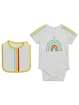 adidas Infant 3-Stripes Vest & Bib Gift Set - White Multi, Size 18-24 Months