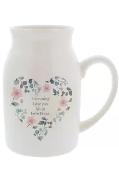 Personalised Pink Floral Flower Jug - White