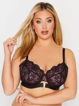 Yours Lace V Wire Underwired Bra - Black, Size 40F, Women