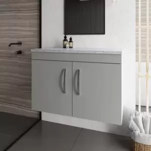 Nuie - Athena Wall Hung 2-Door Vanity Unit with Sparkling White Worktop 800mm Wide - Gloss Grey Mist