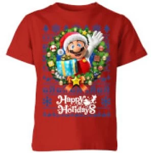 Nintendo Super Mario Happy Holidays Mario Kid's Christmas T-Shirt - Red - 11-12 Years