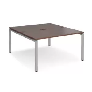 Bench Desk 2 Person Rectangular Desks 1400mm Walnut Tops With Silver Frames 1600mm Depth Adapt