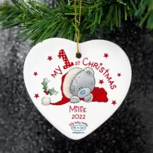 Personalised Me to You My 1st Christmas Ceramic Heart Decoration Red