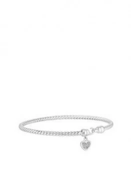 Simply Silver Sterling Silver Pave Heart Rope Bracelet Made With Swarovski Crystals