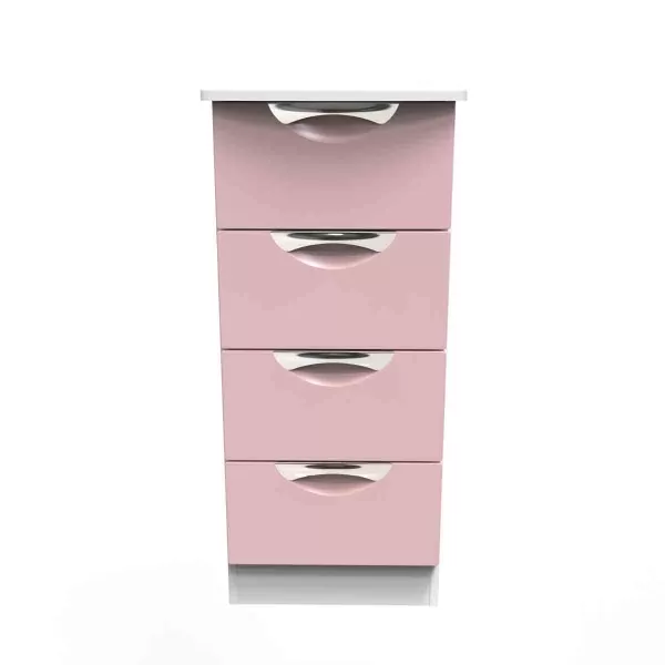 Welcome Furniture Ready Assembled Camden 4 Drawer Tallboy In Kobe Pink & White